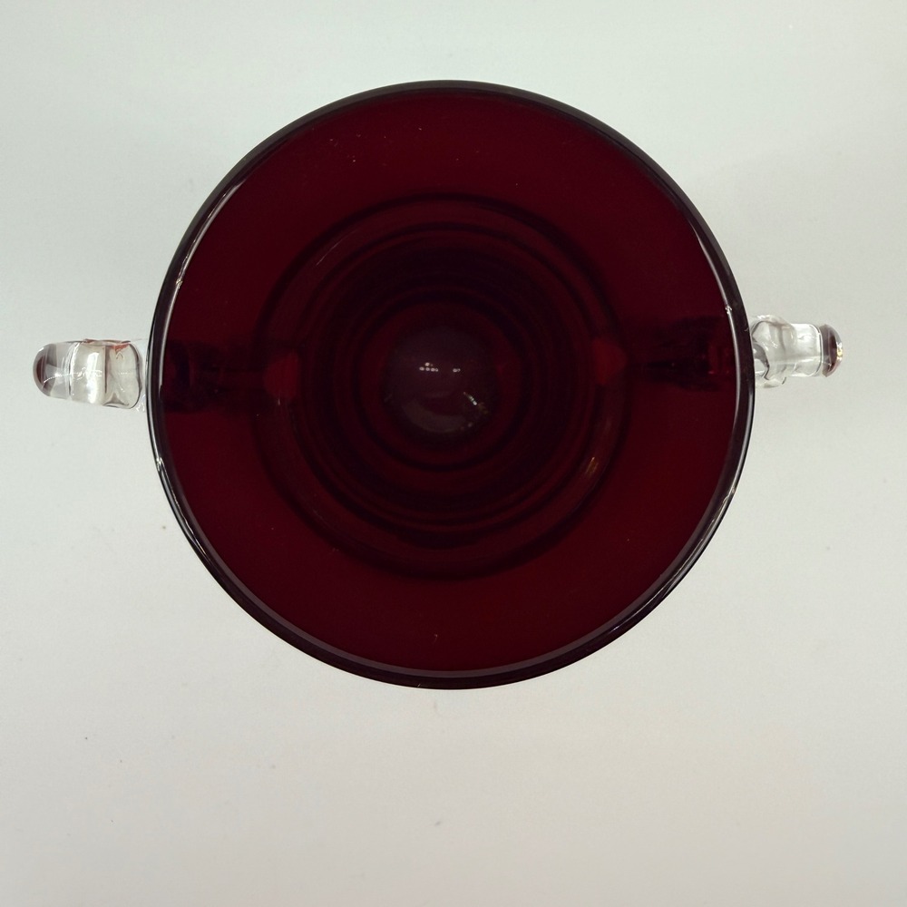 Blenko Ruby Red Glass Vase Non-Catalog Applied Clear Scroll Handles Silver Label - Picture 7 of 10